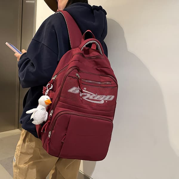 Skolesekk i nylon, stor kapasitet, hvit