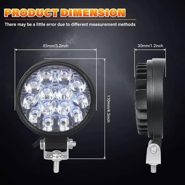 Stk runde LED arbeidslys, 3,2 tommer 42W Mini Spotlight Lys 12V 24V LED arbeidslampe 6000K Spot Tåkelys