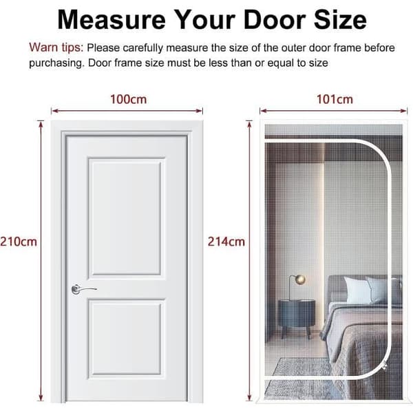Förstärkt myggnätsdörr 100x210 cm - Husdjurssäker - Vit - Robust