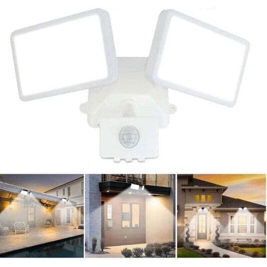 Utomhus LED-strålkastare - Dubbla huvuden - 10m rörelsedetektor - 18W 6500K