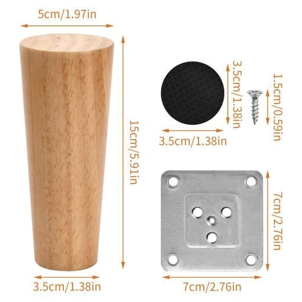Huonekalujalka 15 cm (Ø5 cm) - Puu - pyöreä - 4 kpl:n sarja