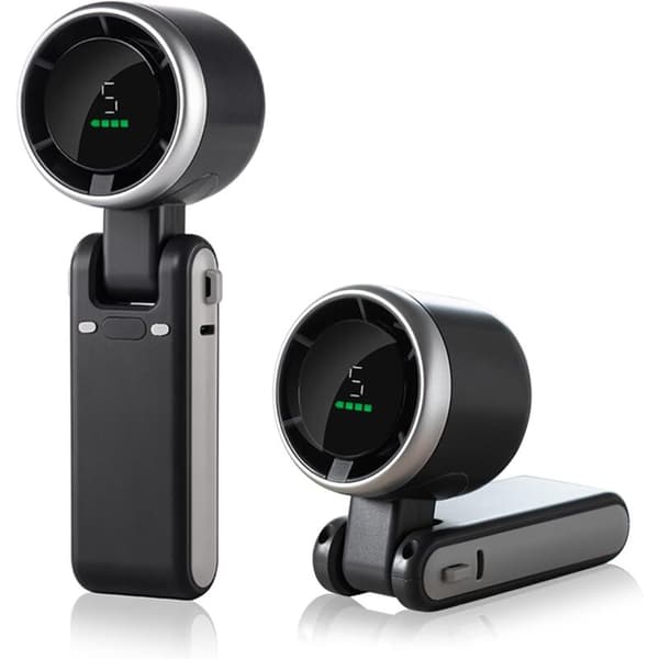 Mini bærbar turboventilator. Med LED-display. 180° rotation, 3-i-1 foldbart design, 5 blæserhastigheder (sort).