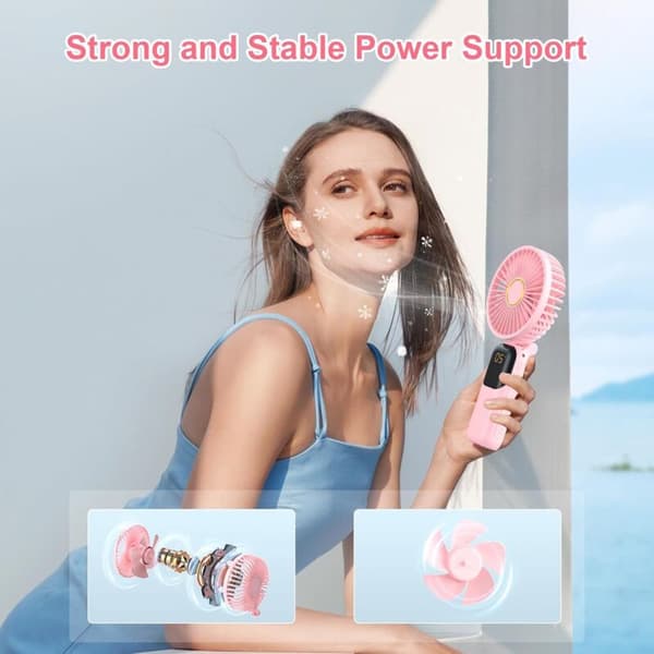 Mini bærbar ventilator. USB genopladelig ventilator. Med stativ. Stille og foldbar lommeventilator (pink).