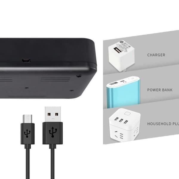 USB-batteriladdare med LCD-display och 8 uppladdningsbara AA-, AAA- och C/D-batterier.