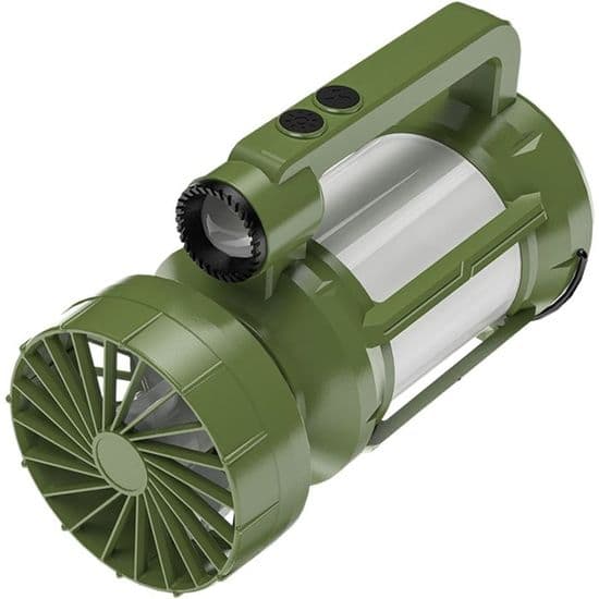 LED Campinglampe, LED Lommelygte med Ventilator, Genopladelig Solcellelommelygte med 4 Lystilstande