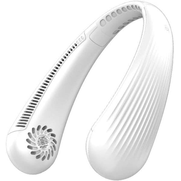USB-blæser, bladløs, lydløs, halsmodel, genopladelig, tre blæserhastigheder (hvid).