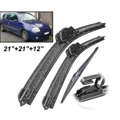 Sæt med 3 viskerblade foran og bagpå til Renault Clio MK2 1998 1999 2000 2001 2002 2003 2004 2005