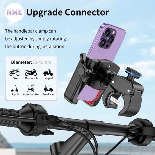 Universal Motorcykel Telefonfäste - Halkfritt - Stötdämpande - 1-sekunds snabbkoppling