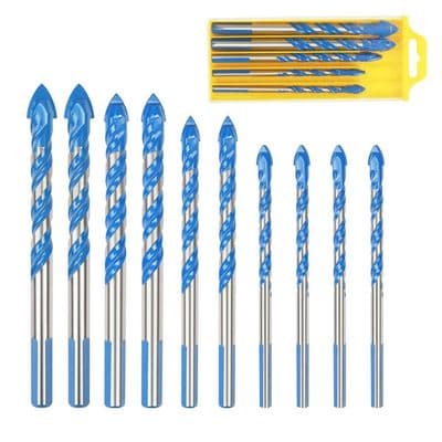 Borebits til fliser og glas, 10-delt multi-materiale trekant borebitssæt til porcelæn, metal og træ, 6mm/8mm/10mm/12mm