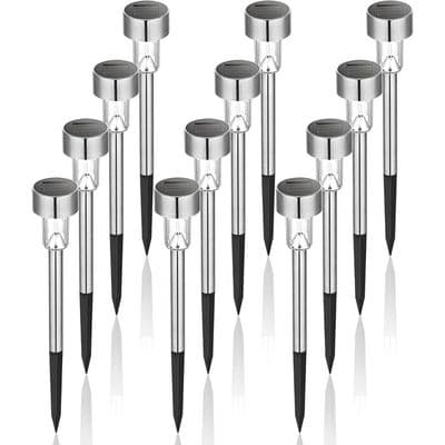 Utomhussollampor - 12-pack - 1W IP65 - Rostfritt stål - 10*45 cm - Vattentäta utomhussollampor - Vit