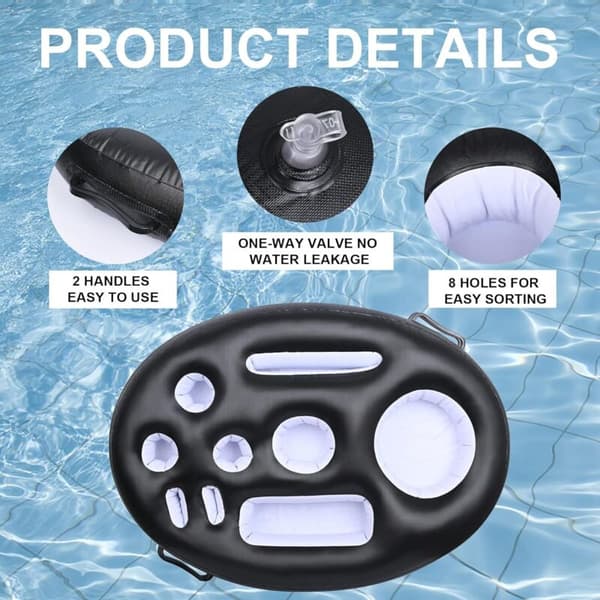 Flydende bar. Oppustelig pool drinkholder. Stor kapacitet med 9 rum – ideel til vandfester.
