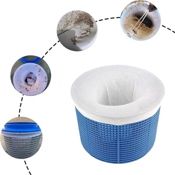10-pack poolskimmerstrumpor av slitstark elastisk nylon. För filtrering av löv, gräs, hår och mossa.