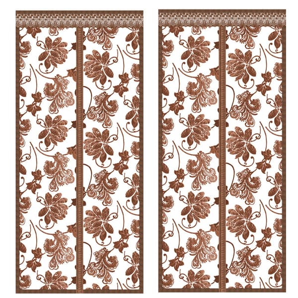 Magnetisk skjermdørgardin, brodert peonkaffe, 90x220cm