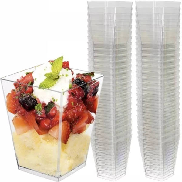 50-pack - Square Cups / Plastic Cups for Mousse & Dessert - 160ml