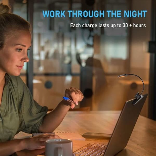 Leselys for bøker, oppladbar LED e-leser, 3 lysstyrkemoduser x 3 farger, 360° fleksibel hals