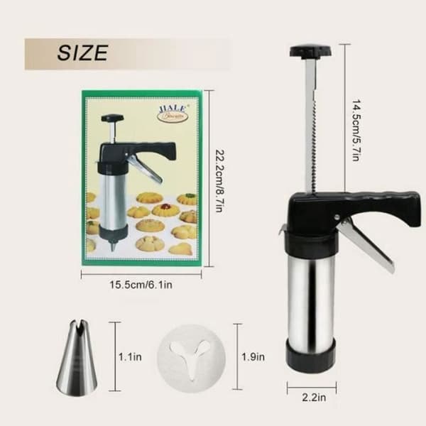 Cookie Press in Stainless Steel - 8 Discs - Decorating Tool - Professional