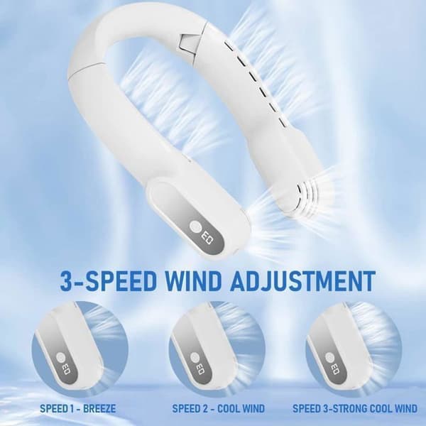 Bærbar halsventilator, genopladelig, 3 hastigheder, bladløs, USB-genopladelig, med 360° luftstrøm