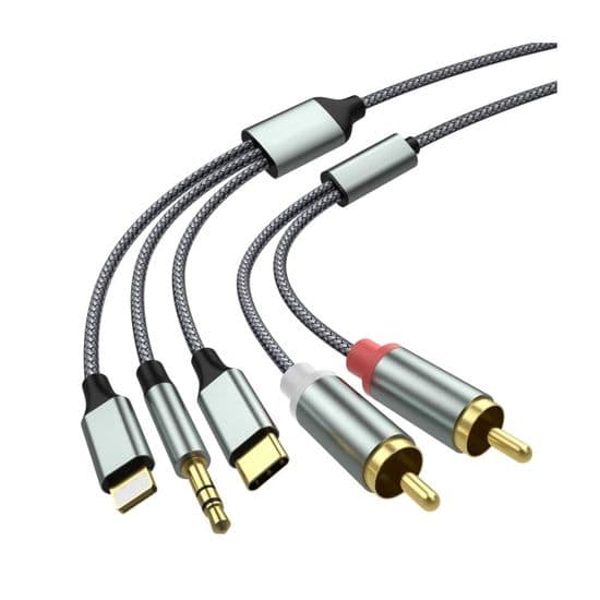 3-in-1-äänikaapeli – 1,3 m – Lightning/RCA/USB-C–RCA/3,5 mm – Auto, kotiteatteri, kaiuttimet – Monipuolinen