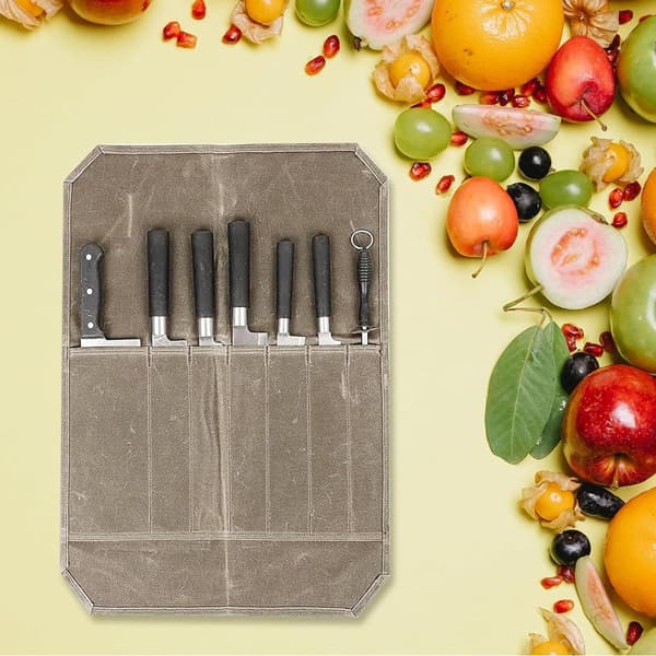 Canvas Knife Roll Bag - Knife Storage Khaki Green
