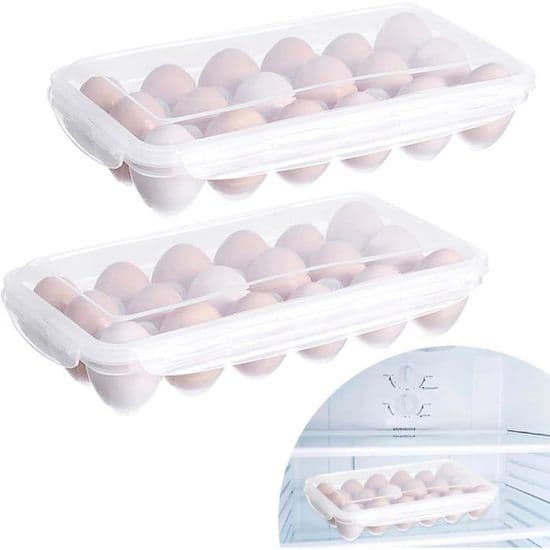 2 ilmatiiviin, läpinäkyvän munarasian setti jääkaappiin, 18 munaa x 2 (36 munaa)