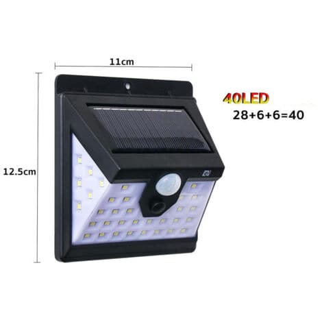 40 LED skymningsljusprojektor med solpanel och rörelsedetektor