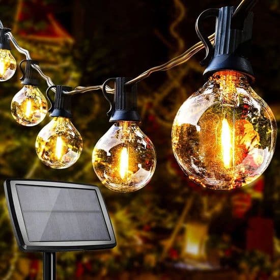 Aurinkoenergialla toimivat ulkokäyttöön tarkoitetut valosarjat, 10+1 G40 LED-lamppua, IP44 vedenpitävä, 4 tilaa