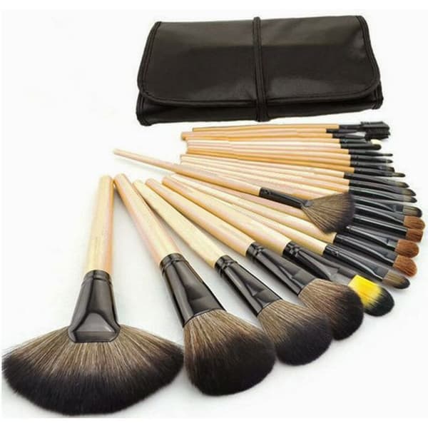 Sæt med 24 makeupbørster, råtræsfarvede makeupbørster, skønhedsmakeupværktøjer