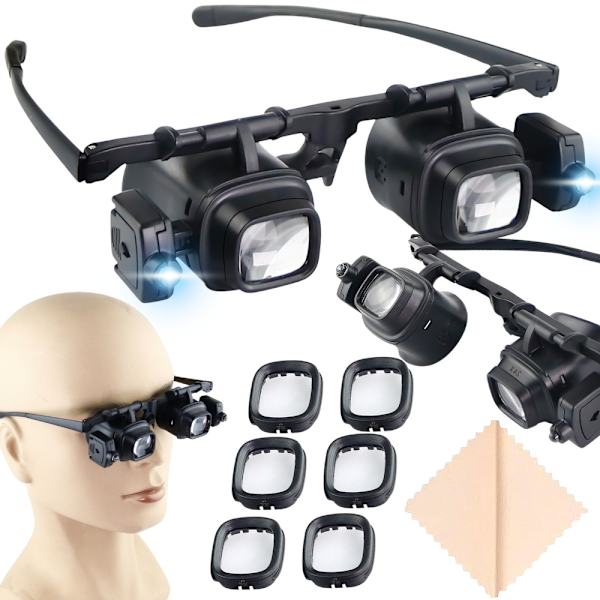 Forstørrelsesglass med 2 LED - 2×-24× multippel forstørrelse