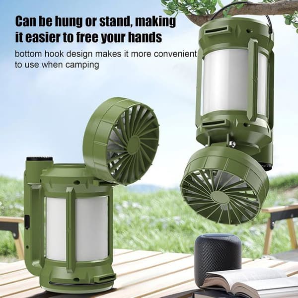 LED Campinglampe, LED Lommelykt med Vifte, Oppladbar Solarlommelykt med 4 Lysmoduser