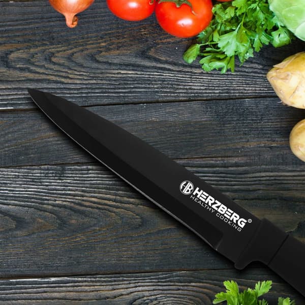 Knivsæt med Roterende Stativ, 8 Dele - Sort