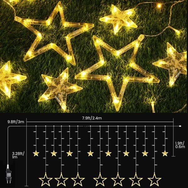 3,5 m 138 LED-stjernelyskæde, julevinduesdekoration, 8 lystilstande, stjernelys