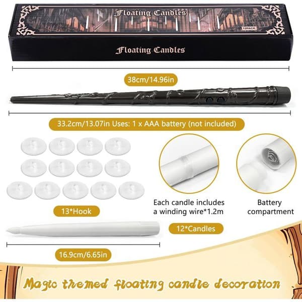 Floating candles, 12 magical hanging candles with remote control wand, floating LED candles for Halloween decorations