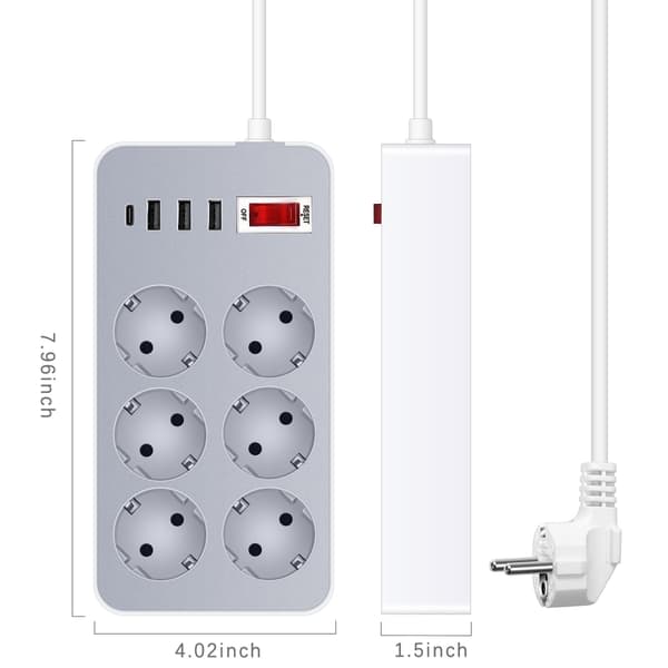 EU-standardin jatkojohto USB- ja Type-C-porteilla