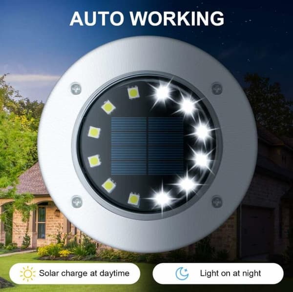 12 LED Solcellelys Utendørs 8 Stykker Hvite Solcelle Ground Lights Vanntette Hagelys Rustfritt Stål
