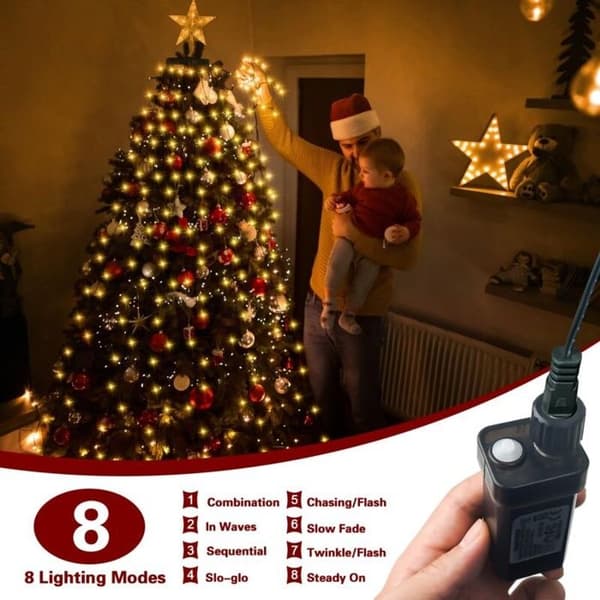 Julgransbelysning 2m 400 LED Varmvit 8 lägen Halo-ring IP44