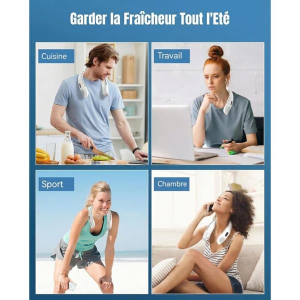 Tre-trins USB-halsventilator med LED-display. Lille bladløs personlig ventilator (hvid).