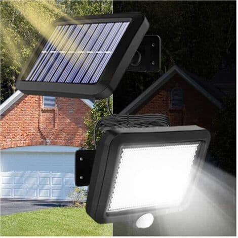 Utomhus LED-strålkastare med solpanel, rörelsesensor och skymningssensor
