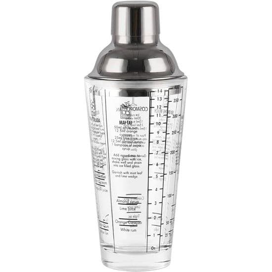 Cocktailshaker - 400 ml - Rostfritt stål och glas - Läckagesäkert lock - Ergonomisk