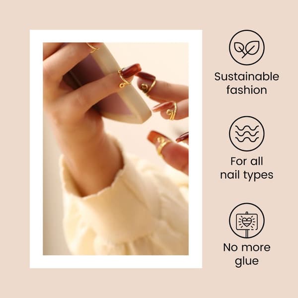 Removable Nail Rings for Acrylic Nails, 10 pcs Gold