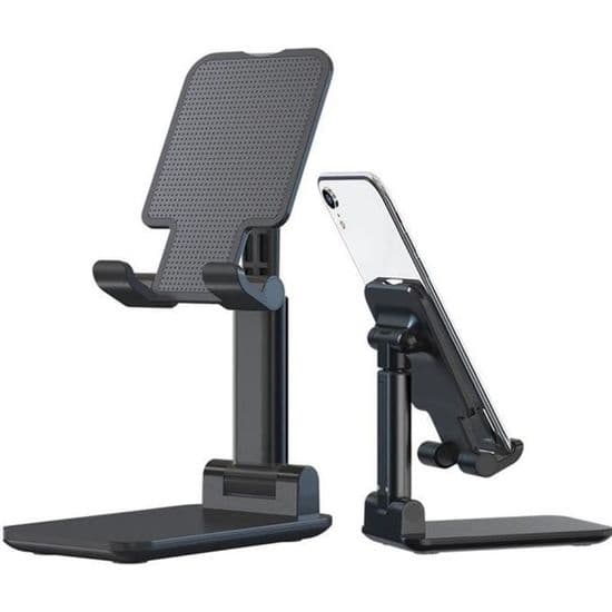 Bordtelefonholder, Bærbar Justerbar Universal Aluminium Bordplade Smartphoneholder - SORT