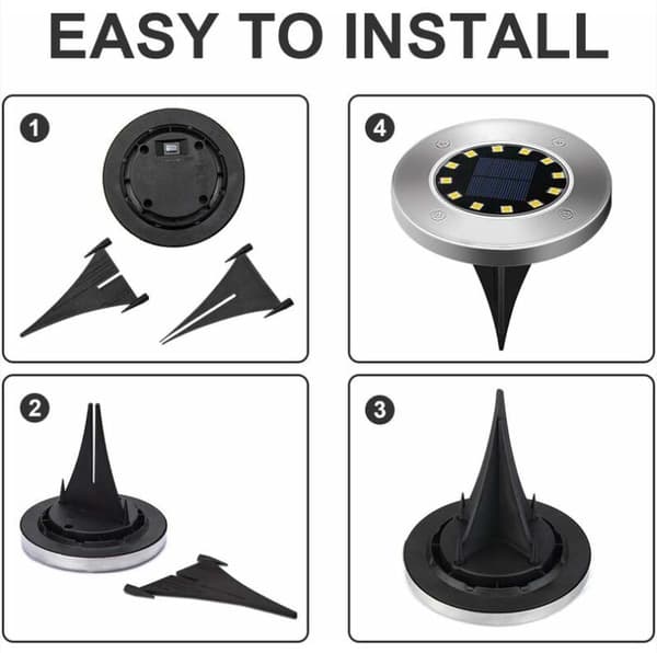 12 LED Solcellelys Utendørs 8 Stykker Hvite Solcelle Ground Lights Vanntette Hagelys Rustfritt Stål