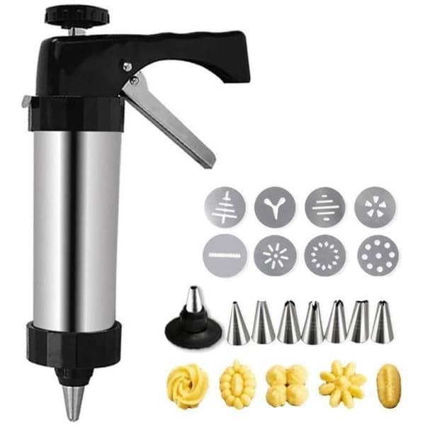 Cookie Press in Stainless Steel - 8 Discs - Decorating Tool - Professional