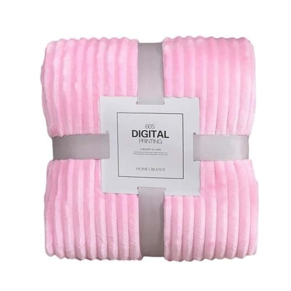 Tæppe - Flonel - 180x200 cm - Mikrofiber - Lys rosa - Stribet tekstur
