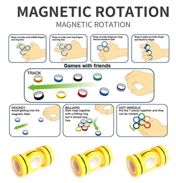 3-pak - Magnetiske Ringe / Fidget Legetøj - Magnetkugler