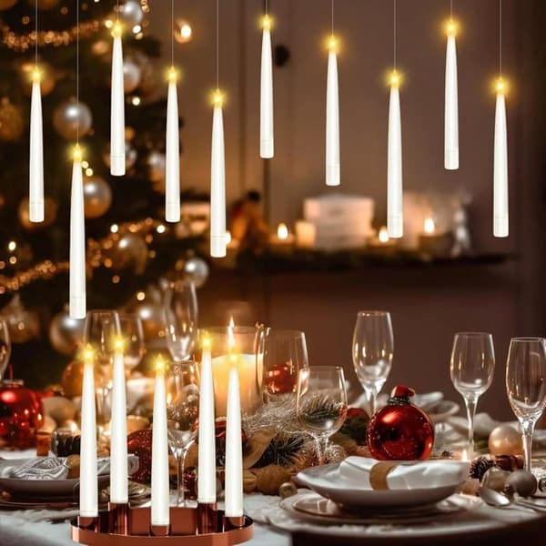 Floating candles, 12 magical hanging candles with remote control wand, floating LED candles for Halloween decorations