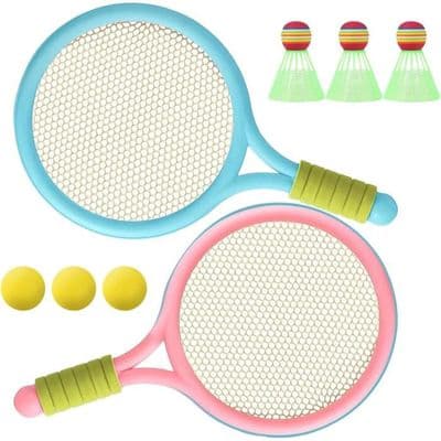 Badmintonset - Ej specificerat - 2 racketar - 3 fjäderbollar - 3 svampbollar - För barn