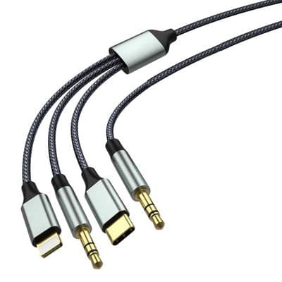 1M USB C till extra billjudkabel, 3,5 mm nylonkabel, jackkabel (3-i-1-kabel) för hörlurar, smartphone