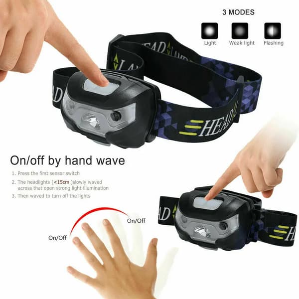 Supersterk Smart Sensor Campinglykt, USB-lommelykt, Hodelykt, Badstue Lampe