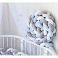 Spjälsängsskydd Ormkudde Flätad Kudde Sammet Spjälsängsskydd Babyskydd Vit+Grå+Blå
