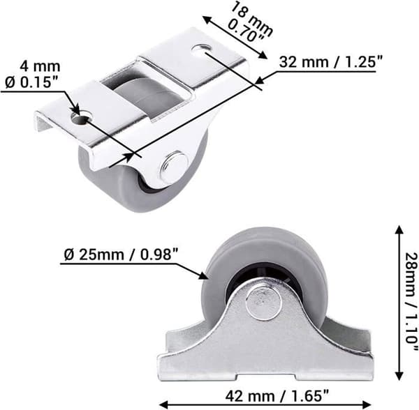Set med 12 små 25 mm gummihjul för möbler, ej svängbara, plastfria, för apparater och utrustning